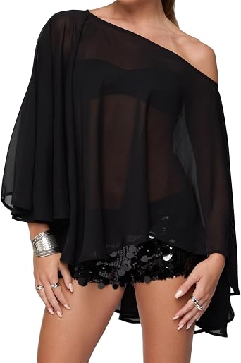 Sheer Poncho Top for Women Solid Color See through Loose Fit Lightweight Cover Up Summer Beach Knit Tops Streetwear