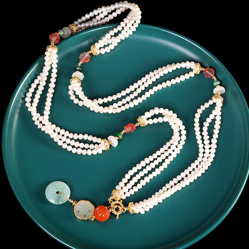 NONNYL Pearl Necklace for Women Gifts Sterling Silver Genuine White Freshwater Cultured Pearls Pendant Necklaces- Christmas Gifts for Mom Wife Girlfriend Her, Anniversary Birthday Fine Jewelry NO1205