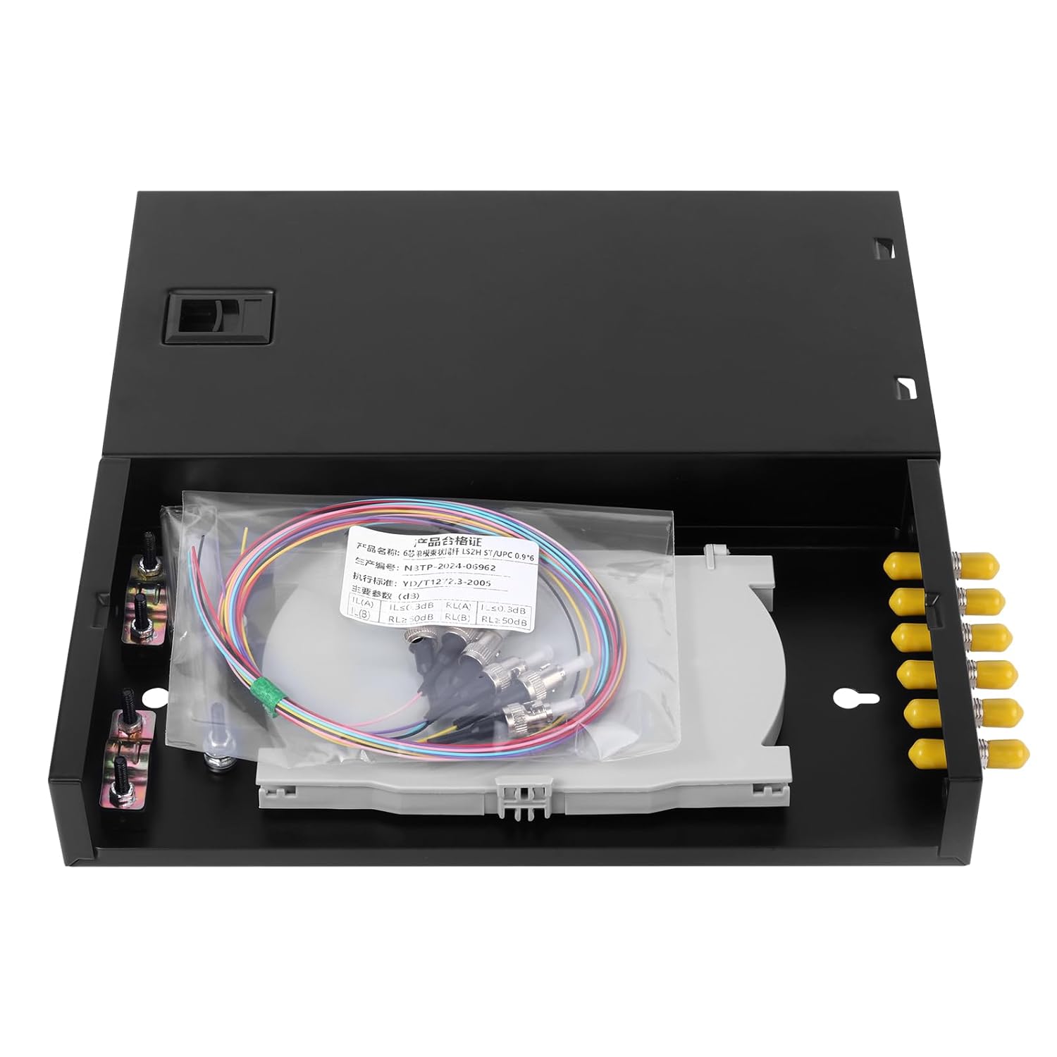 ST-UPC 6 Simplex 6 Port Wall Mount Fiber Enclosure with Splice Tray Singlemode ST-UPC Kit (Includes 1.2 Meter Pigtail and Fiber Coupler)