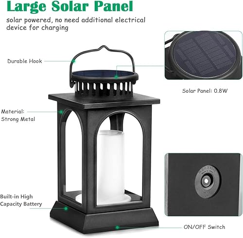 Vista 4 de TomCare Luces solares parpadeantes de metal mejoradas, farol solar colgante al aire libre, faroles decorativos resistentes alimentados por energía
