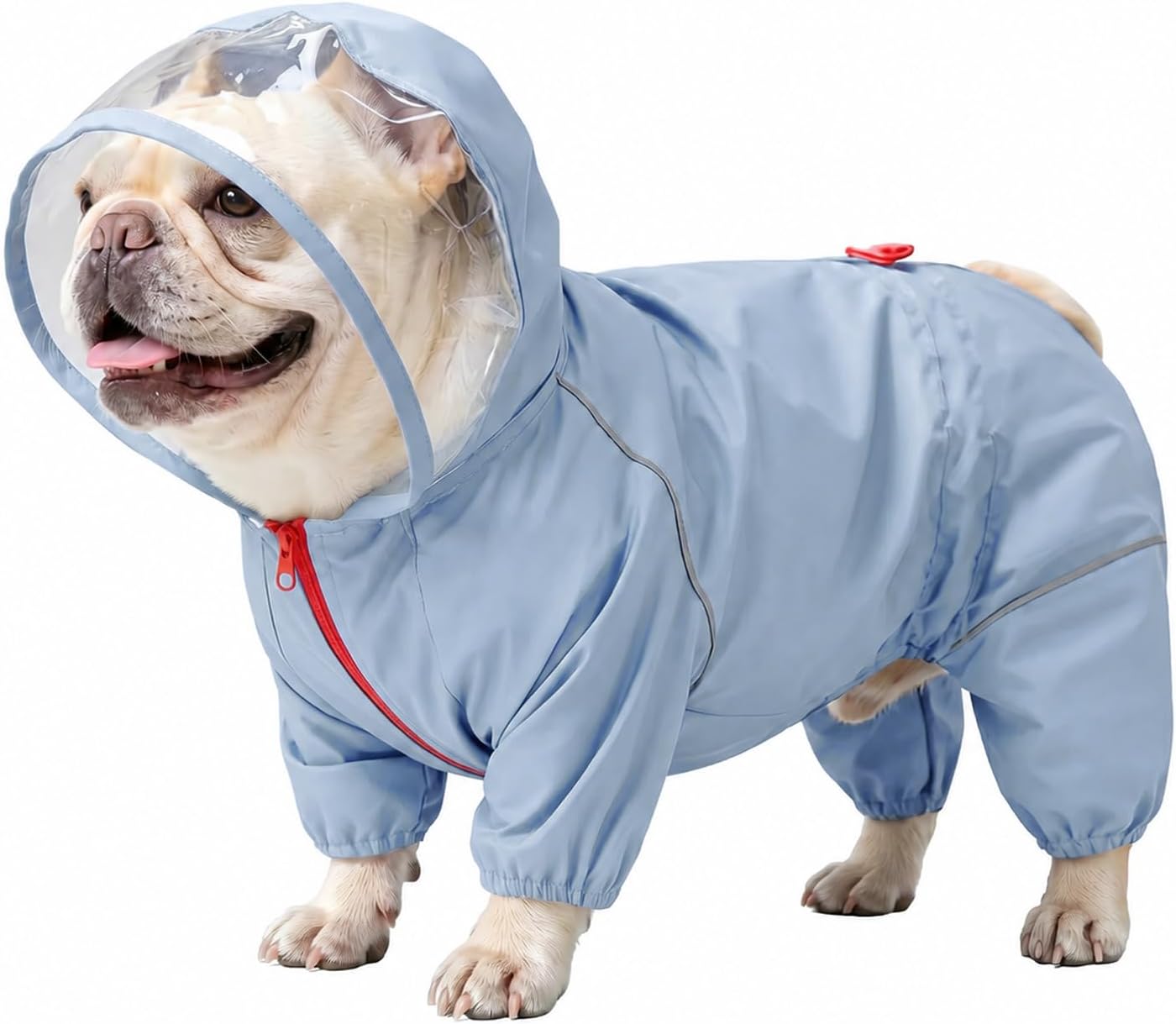 Dog Raincoat - Rain Jacket with Clear Hood and Broad Chest Fit | Waterproof Windproof Zip-Up Jacket with Leash Hole, Reflective Breathable Rain Coat, For French Bulldogs, Pugs, Medium Breeds