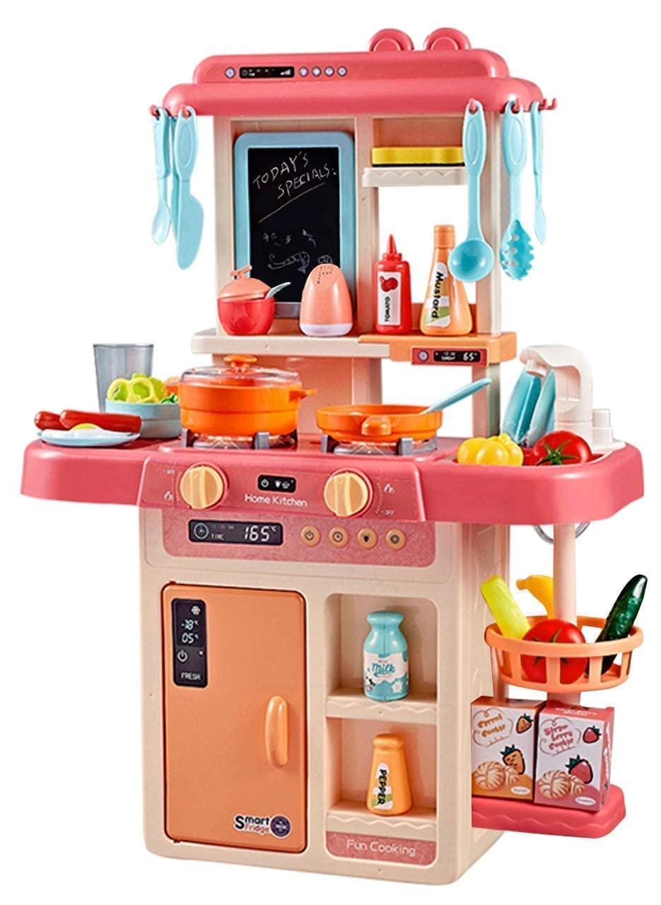 KVG Enterprise Kids 42-Piece Kitchen Playset, with Realistic Lights & Sounds, Play Sink with Running Water,Dessert Shelf Toy & Kitchen Accessories Set (Kitchen Set 42 Pcs), Multicolor, M
