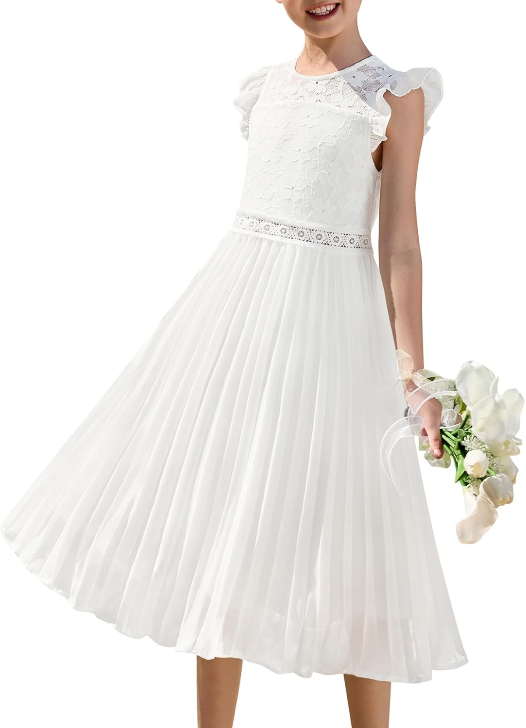 GRACE KARIN Teen Girls Wedding Guest Dresses Junior Bridesmaid Party Graduation Lace Pleated Flower Girl Dress Size 7-14