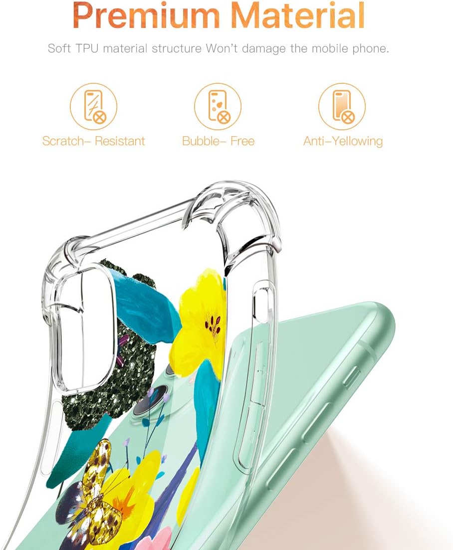 GVIEWIN iPhone 11 Case, Clear Flower Design Soft & Flexible TPU Ultra-Thin Shockproof Transparent Bumper Protective Floral Cover Case for iPhone 11 6.1 Inch 2019, Fragrant Wildflower/Yellow