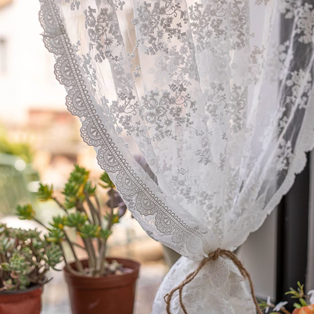 Amazon｜半透明の花柄刺繍レースカフェカーテン、ヴィンテージ