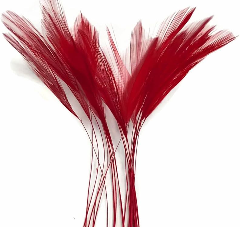 1 Dozen - Red Stripped Rooster Neck Hackle Eyelash Feather Millinery Fly Tying Costume Craft Supply | Moonlight Feather