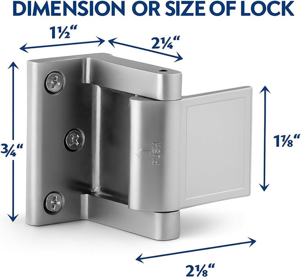 Silver Door Security Lock – 1 Pack Swing Bar Lock for Inward Opening Doors – Child Safety & Privacy Lock for Home, Apartment, Hotel – Easy Install with Stainless Steel Screws
