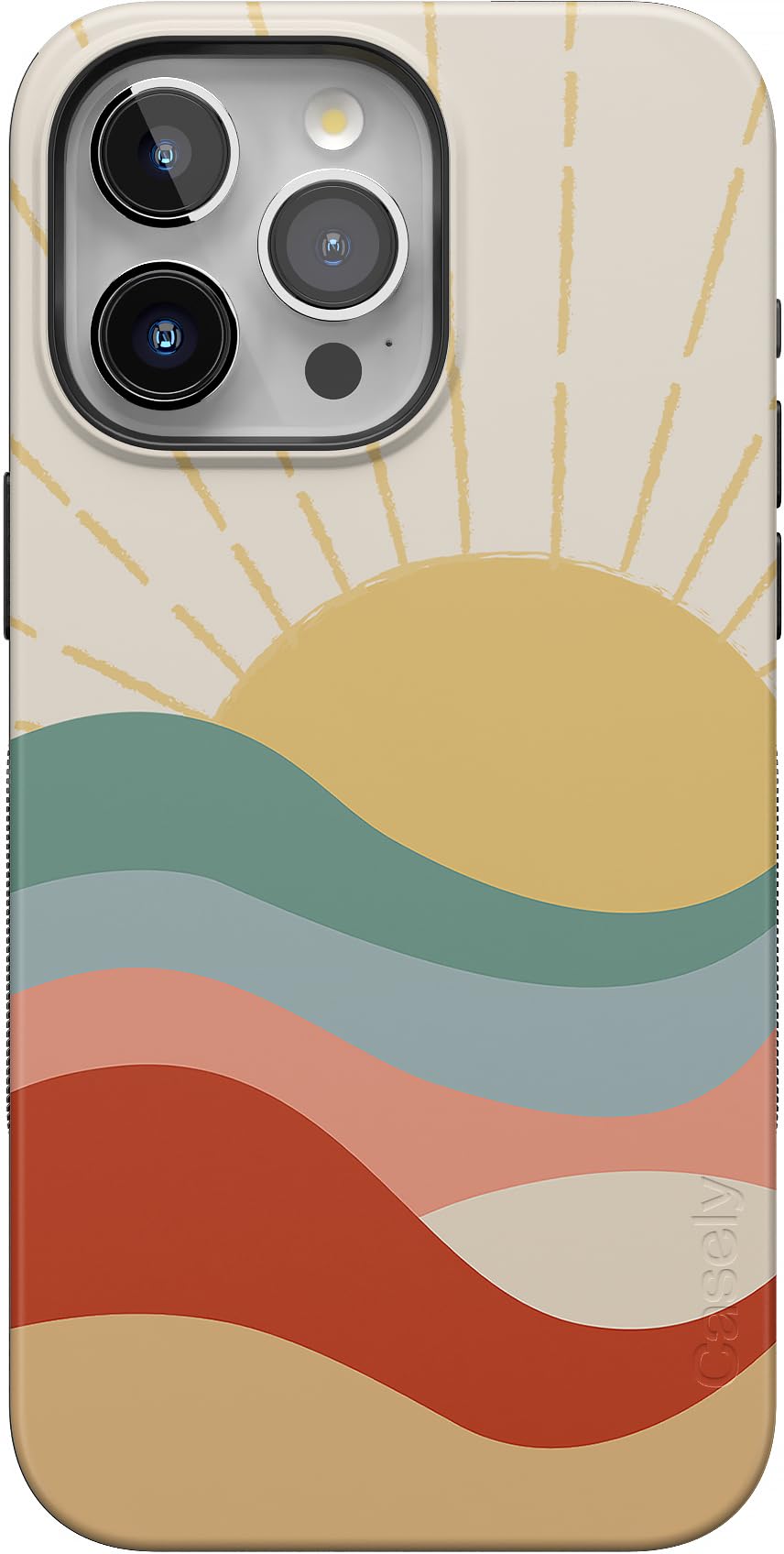 Casely iPhone 15 Pro Case | Here Comes The Sun | Cute Colorblock Sunset | Bold Case | Compatible with MagSafe and Action Button