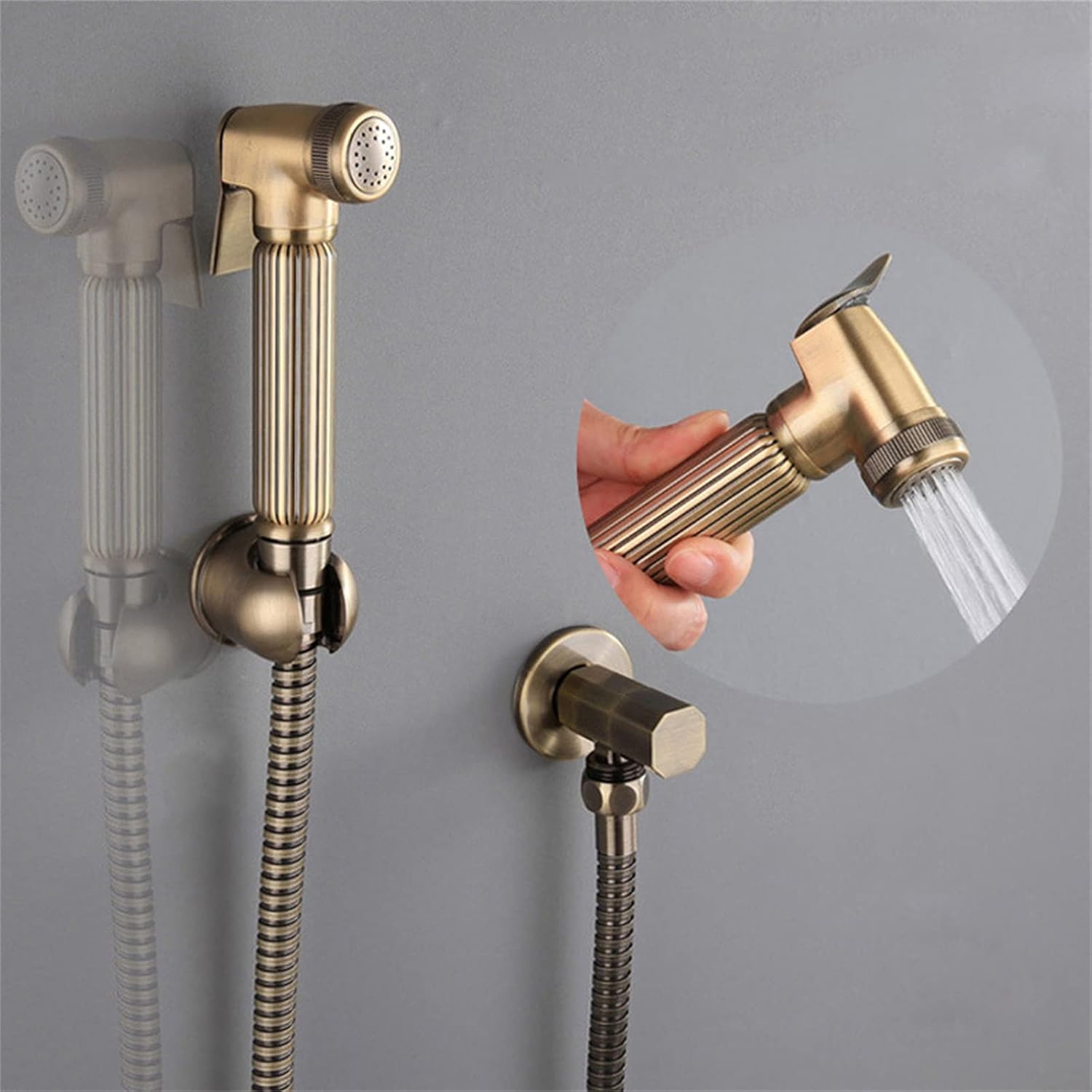 GORKEM Hand Held Bidet Sprayer, Solid Brass Toilet Douche Kit Shattaf Shower Head Copper Valve Faucet Set