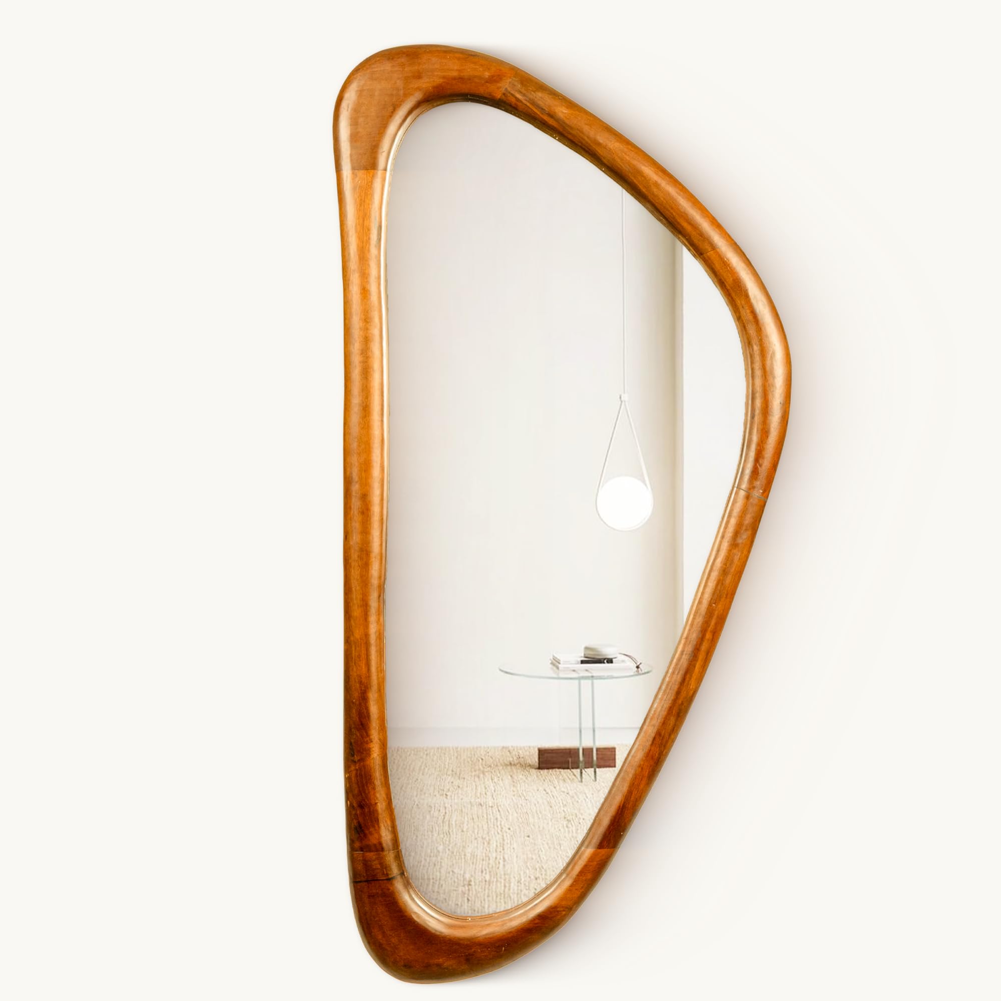 49.5" Long Asymmetric Wall HD Mirror for Living Room, Bedroom, Entryway | Handcrafted Wooden Frame with 5mm Glass Mirror | Irregular, Vertical or Horizontal, 49.5x24 Inches, 2" Deep