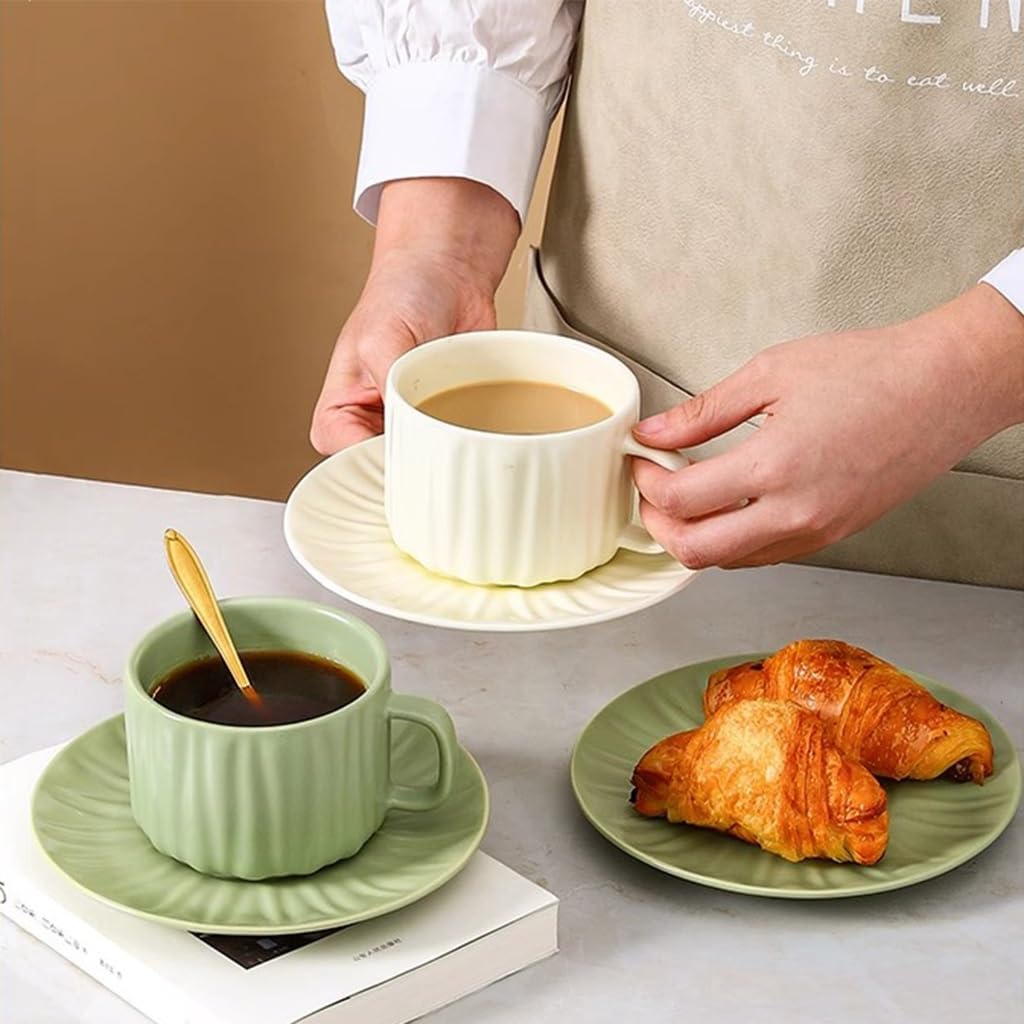 filiżanka do herbaty, Filiżanka kawy o pojemności 8,7 uncji, z uchwytem i talerzem Kubek ceramiczny do takich napojów jak mleko Cappuccino, kawa, herbata itp. (kolor: zielony/6 szt.)(Green/1pcs)