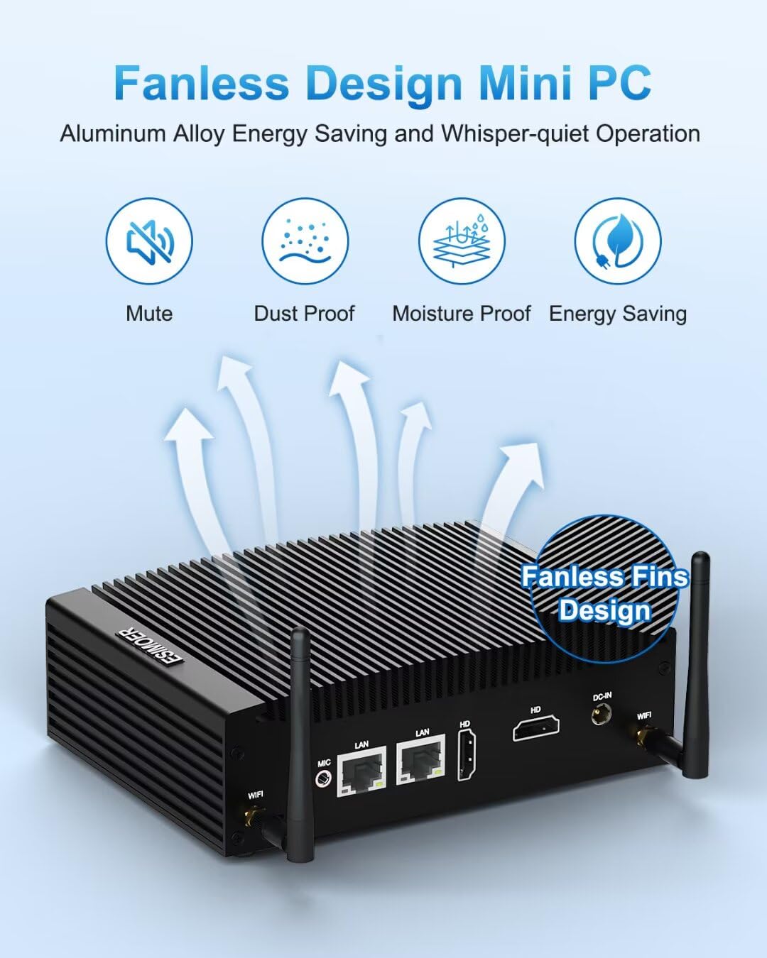 Mini PC Industriale PC Fanless Win 11 Core i5 8350U, 32GB RAM 1TB SSD, Doppi Display HD 4K, 2 RJ45 LAN, 2 RS232 COM, 8 USB, WiFi, BT, Micro PC Win11 per Aziende, Casa, Industria, LOT