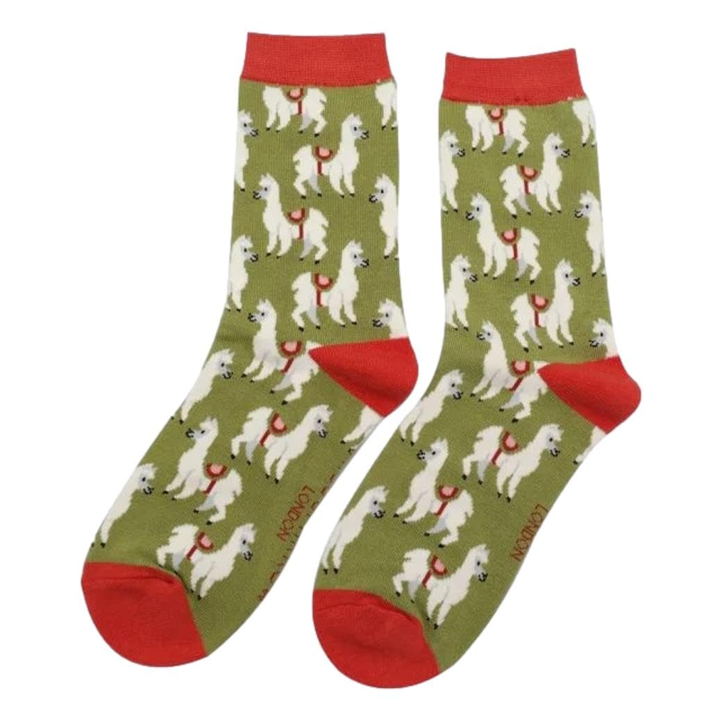 Mr Sparrow Llamas on Olive Womens Novelty Ankle Socks Adult One Size