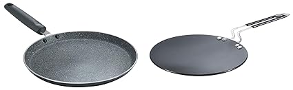 Prestige Hard Anodised Plus Cookware Induction Base Roti Tawa, 225mm, Black+Prestige Omega Deluxe Granite Dosa Tawa, 300mm, Black