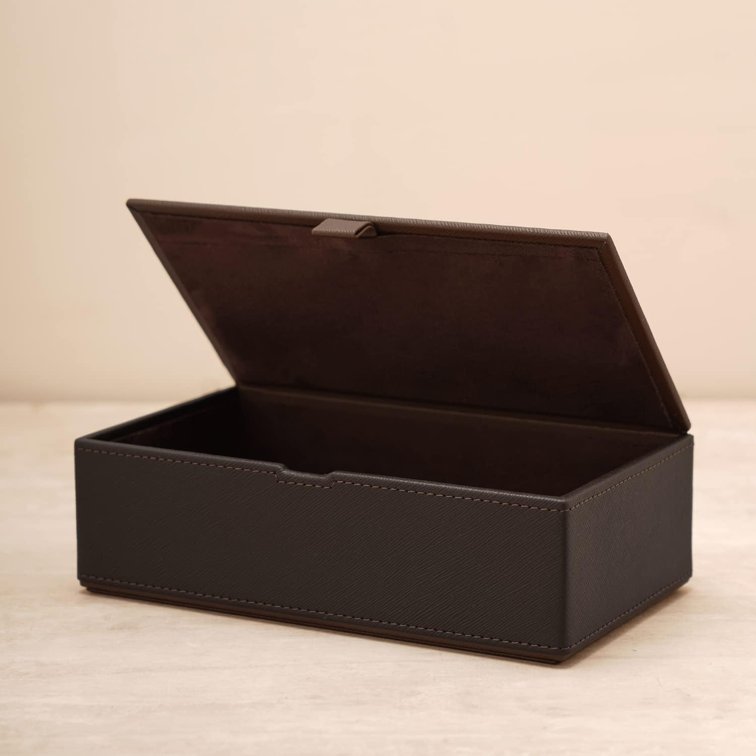 PURE HOME + LIVING and Dark Brown Faux Leather Box with Lid