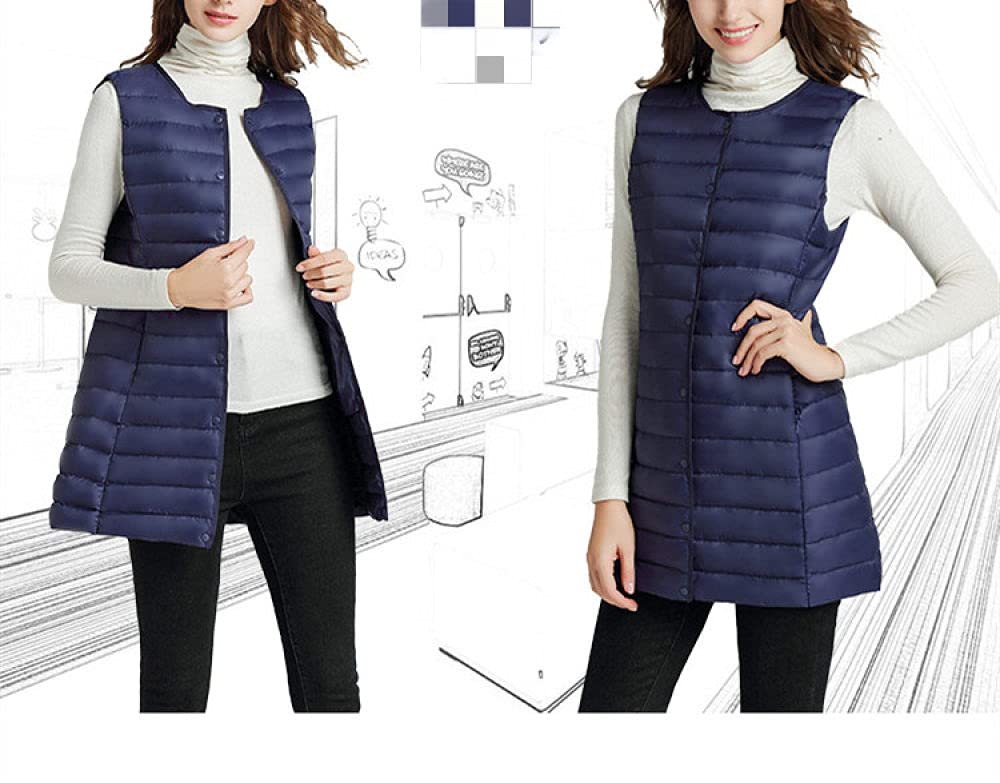 Doudoune sans Manche Femme, Doudoune Femme Bleu Marine Slim Mi-Longue Léger Matelassé sans Manches Bouton Bouffant Gilet Rembourré Bodywarmer Manteau pour l'hiver Quotidien Sports De Plein Air