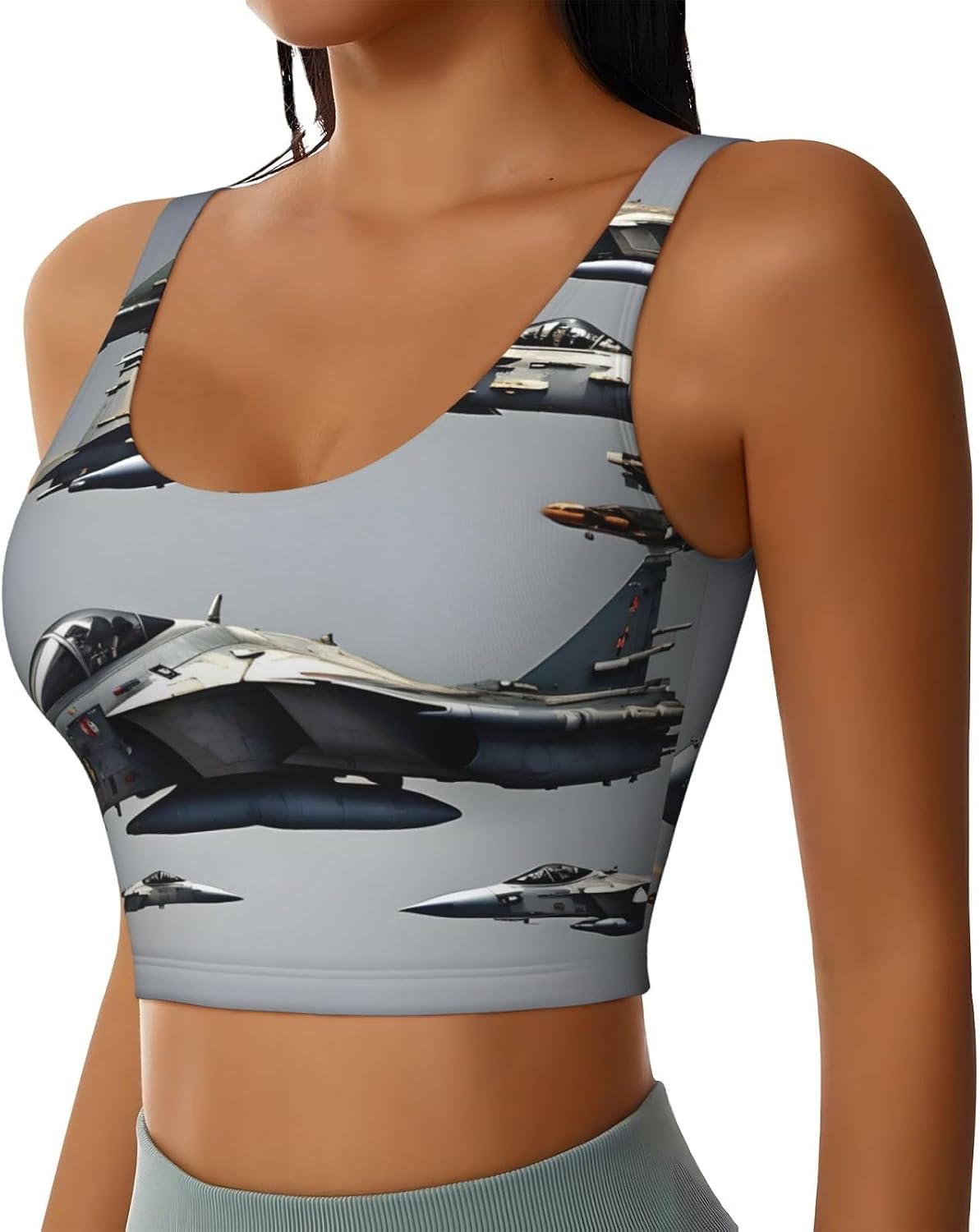 Aircraft Fighter Jets Print Women'S Sports Bra Tank Tops,Longline Sports Bras For Yoga,Workout And Running