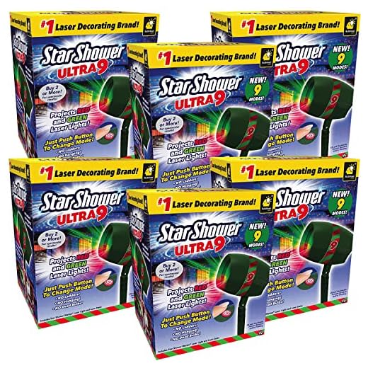 New 2022 Star Shower Ultra 9 AS-SEEN-ON-TV with 9 Enhanced Modes for Spectacular Outdoor Holiday Laser Lighting with Thousands of Lights Covering 3200 Square feet, Pack of 6