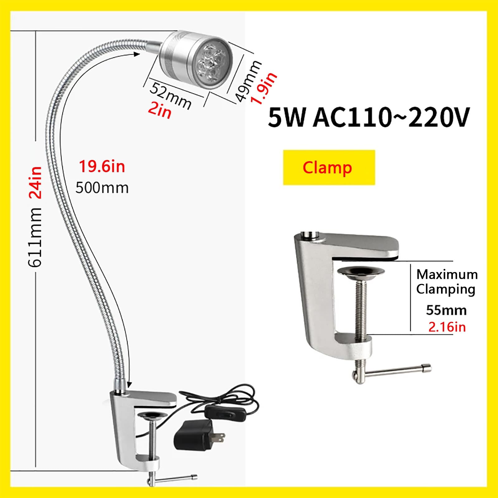 Luz De Trabajo De Cuello De Cisne Flexible con Abrazadera