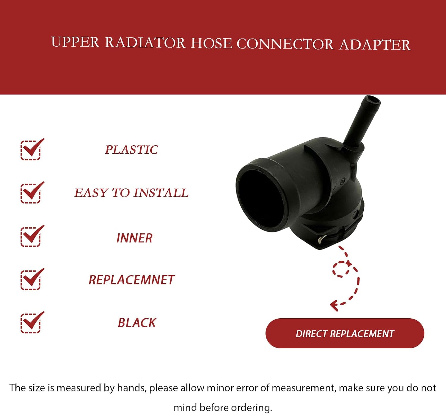 Upper Radiator Hose Connector Adapter for Volkswagen Eos 2009-2016 for Volkswagen Golf 2010-2015 for VW GTI 2008-2014 Replace 3C0122291D 3C0122291C Black