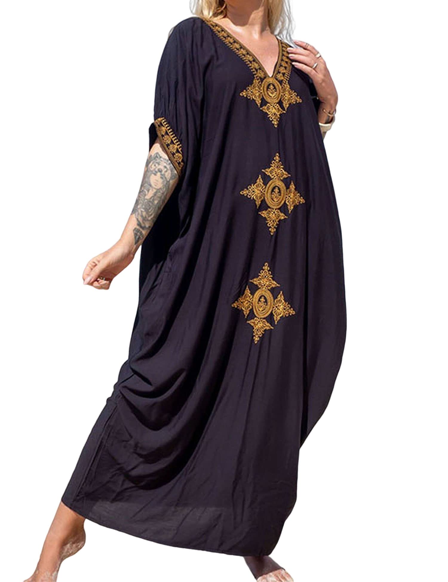 Heersan Mujer Floral Kaftan Mujer Ropa de Baño Playa Pareos Bohemia Suelto Verano Cover Up Blusa Homewear Cubrir Vestido de Talla Grande para Mujer