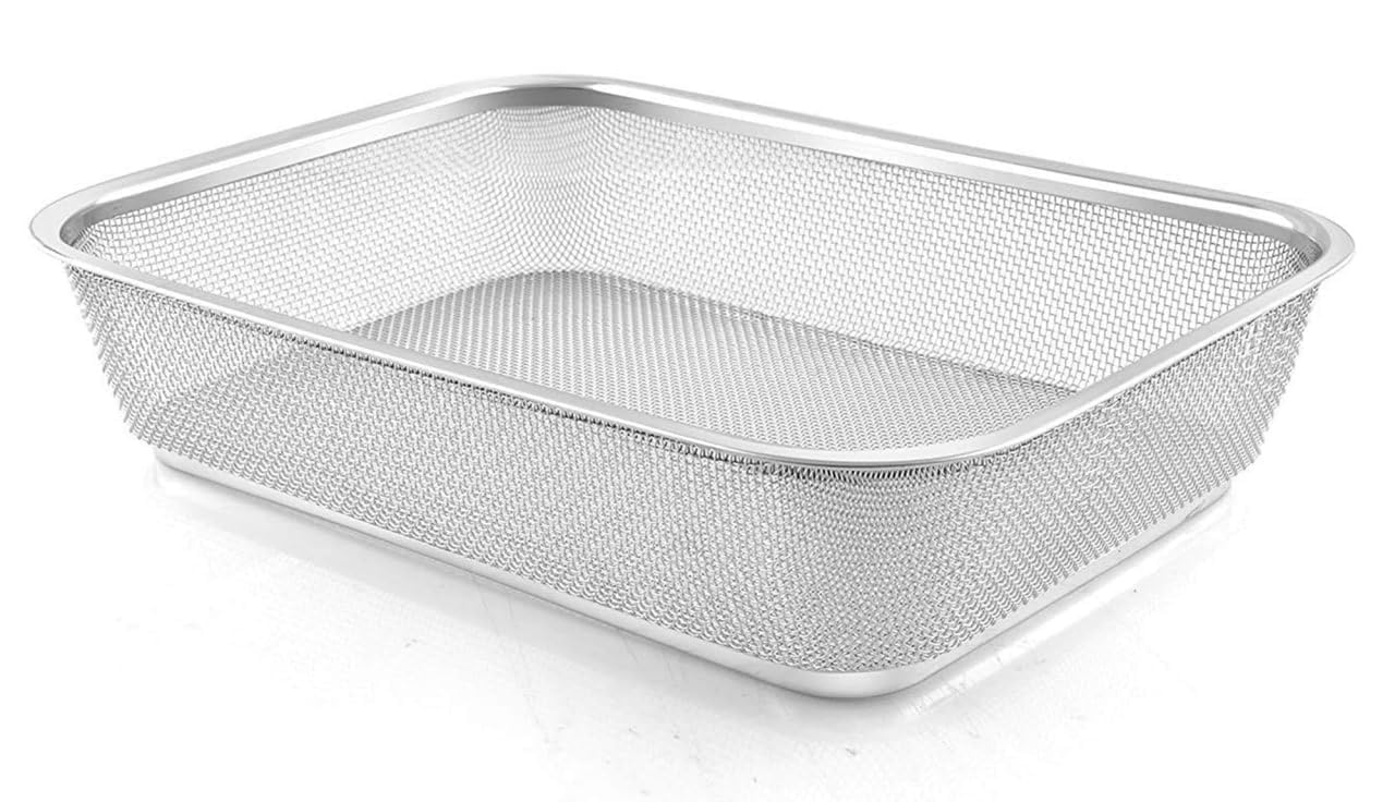 Stainless Steel S.S Square Fridge Basket with Mesh Reinforcement/Protector (29 x 22 x 7.5 cm)-image-6