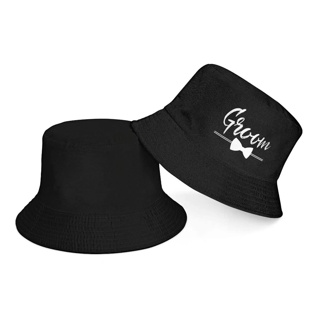2PCS Couple Groom Bride Bucket Hats for Women Men Travel Beach Sun Hat Cap