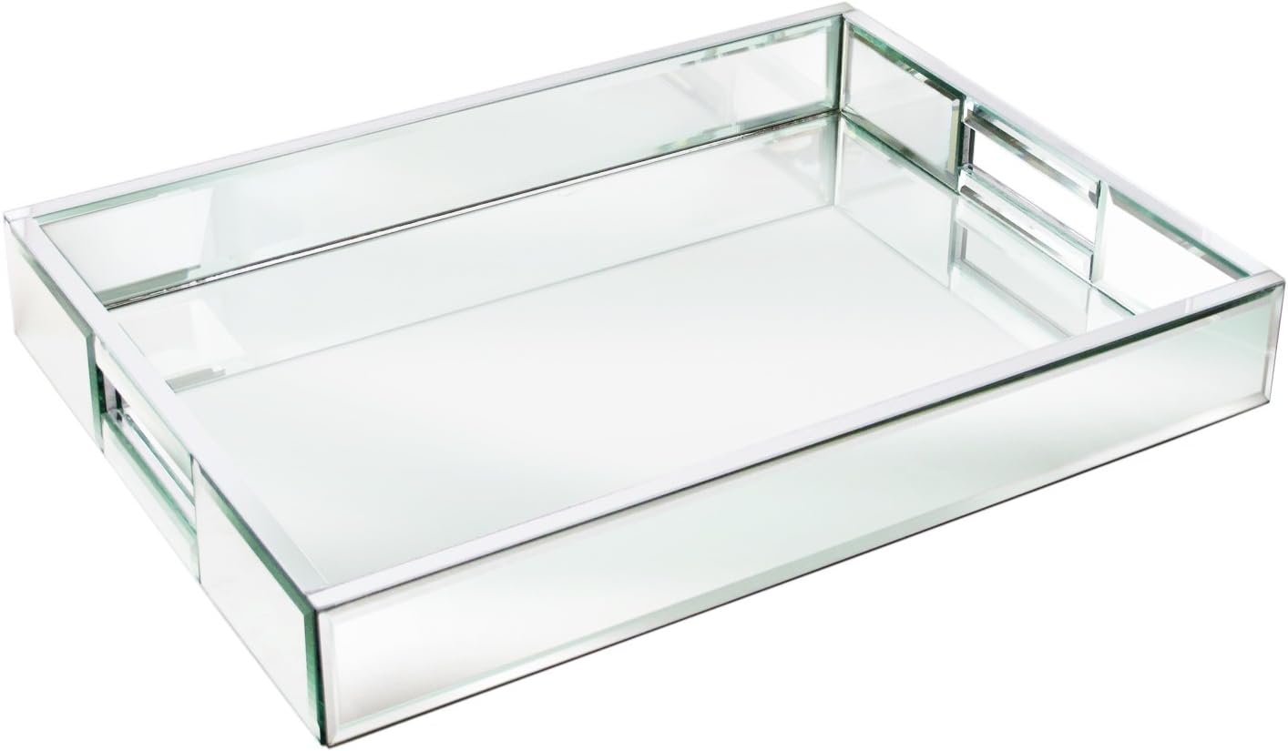 Mirror Glass Rectangle Serving Tray w Handles