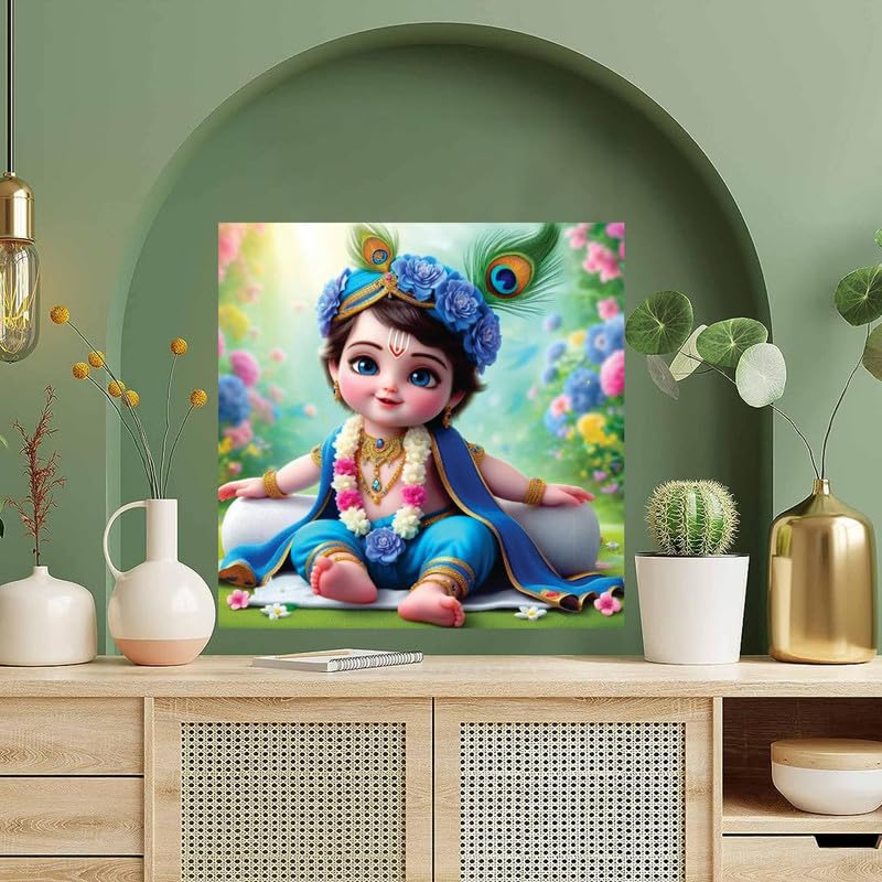 Image of British Terminal Cute little Bal Gopal Baby God Krishna| Kanha Ji | Laddu Lord Makhan Chor Painting Religious Poster for Pregnant Women for wall (matt thin vinyl,sticker,multicolor,unframed)| bj35