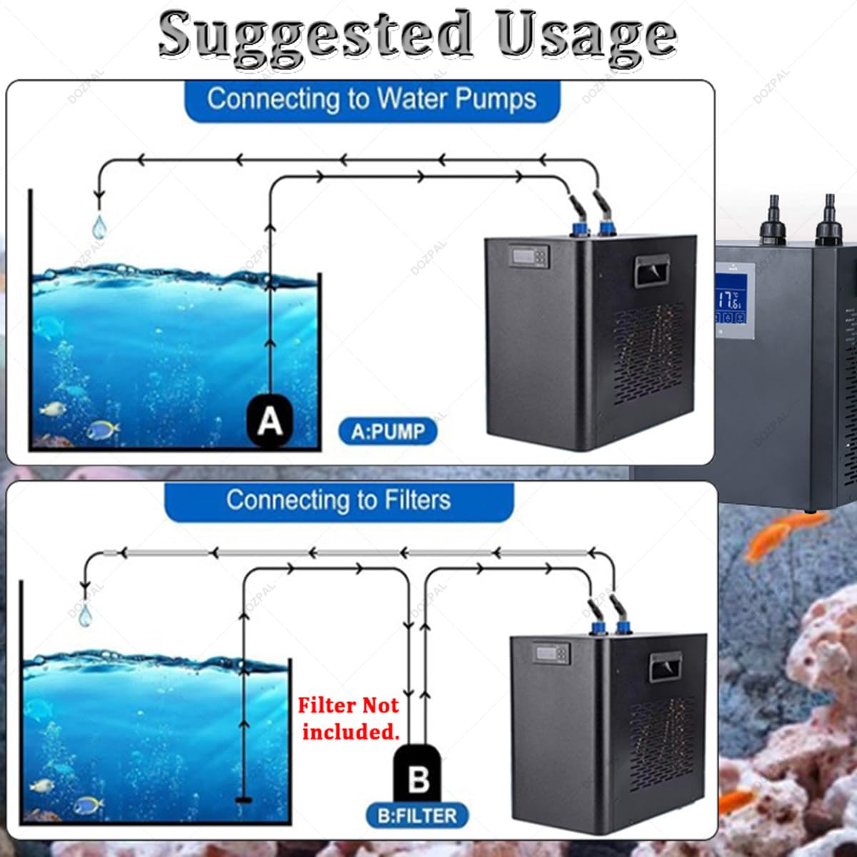 Refroidisseur d'eau pour aquarium eau douce et eau salée, réglable, avec télécommande tactile, convient pour axolotl et récif corallien