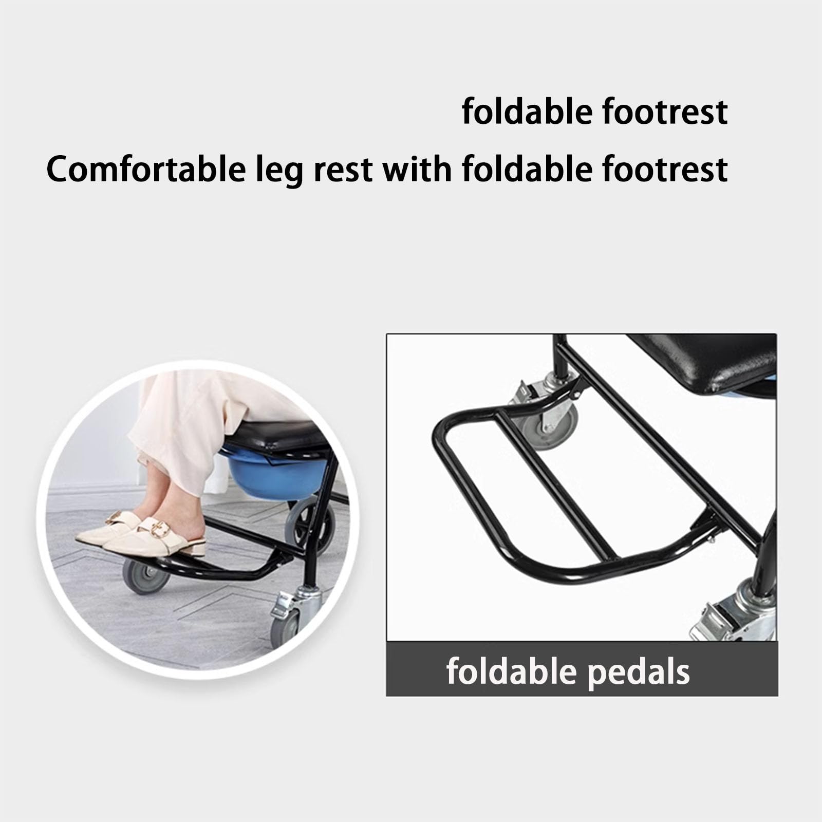 Sedia da Doccia Pieghevole con Ruote - Sedia A Rotelle Comoda da Doccia Leggera | Bracciolo Regolabile | Pedale Rimovibile | Freni | capacità di Carico 150 kg