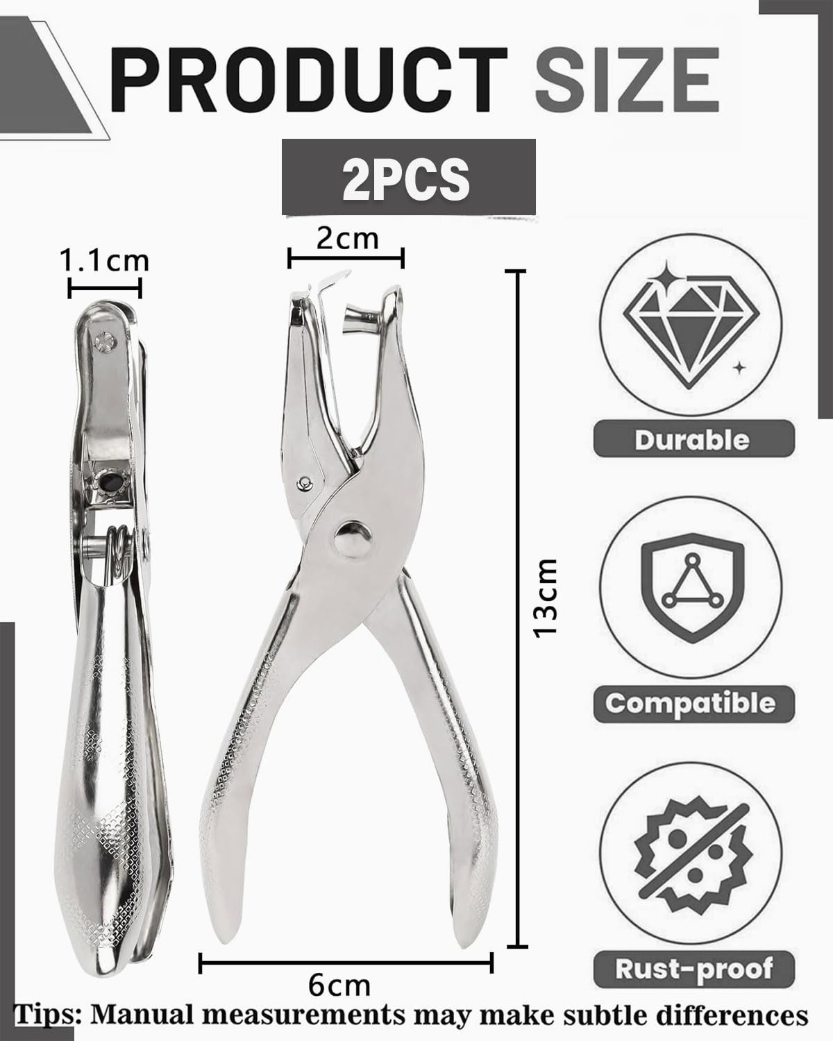 Set 2 Perforatrici Singole 3 Mm E 6 Mm – Metallo Cromato, Manico Ergonomico, Per Scrapbooking E Cartoncino