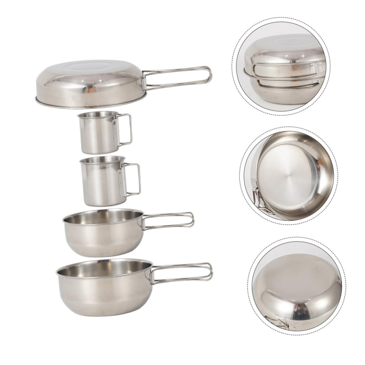 Ensemble de Vaisselle de Camping Poêle à Frire et Tasse 5 Pièces en Acier Inoxydable Design Empilable à Fond Plat pour Pique-niques et Randonnée