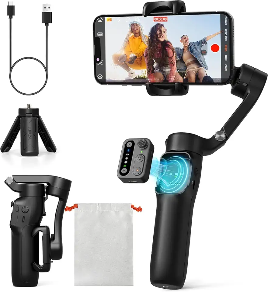 Ho~hem iSteady X3 SE Estabilizador de Gimbal para iPhone, Estabilizador de Celular com Controle Remoto Destacável,Gimbal Portátil Dobrável de 3 Eixos para Celular Android e iPhone 16 e 15 Pro Max