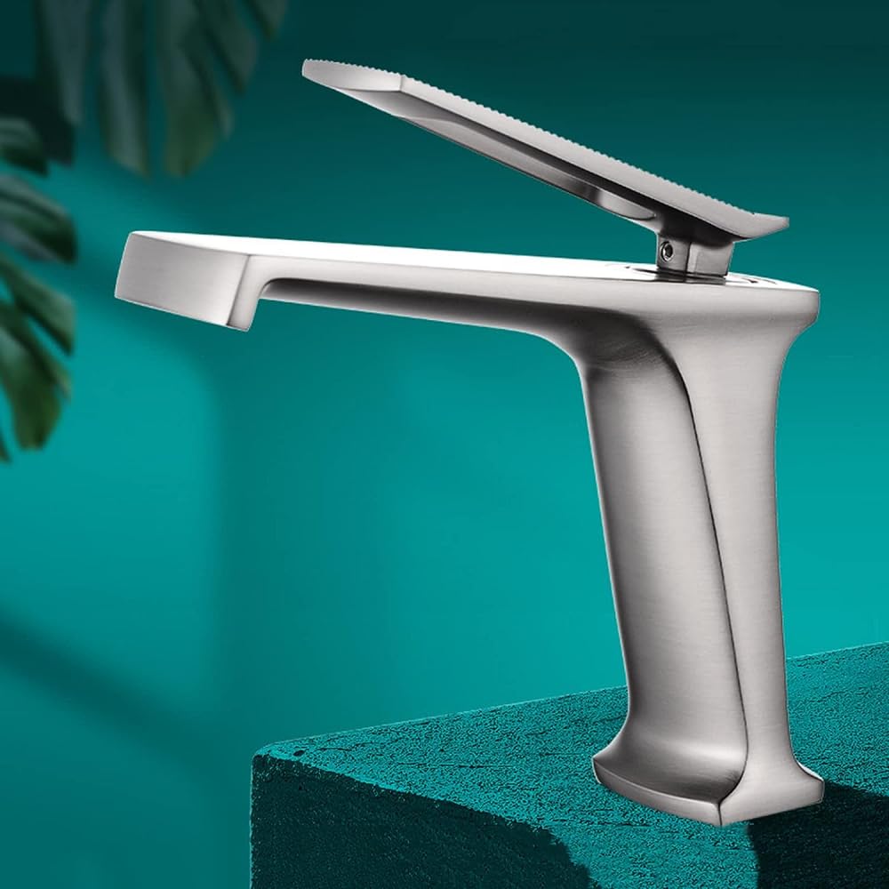 Robinet cascade gris pour lavabo de salle de bain au design moderne monotrou
