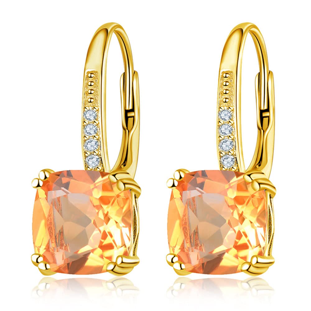 ZhenCaiWomen Drop Earrings Sterling Silver Solid 925 Setting Cushion Cut Natural Gemstone Sky Blue Topaz Birthstone Rhodium Plated Fine Jewelry Birthday Mother's Gifts Earring for Her