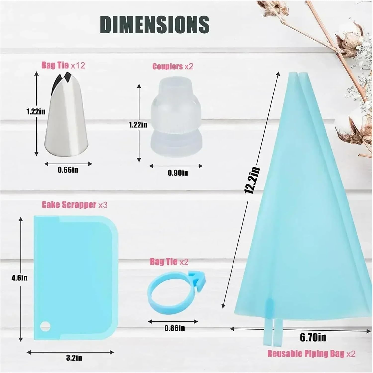 21Pcs Piping Bags Tips Set With Stainless Steel Nozzle Reusable Pastry