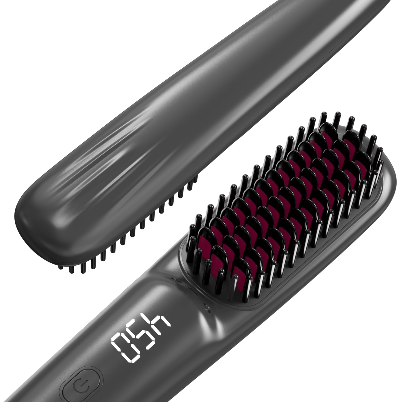 Hair Straightener Brush, Househerb One-Step Straightening Brush with 200M Negative Ions, Anti-Frizz Ceramic Hot Brush to Smooth Hair with Temp Display