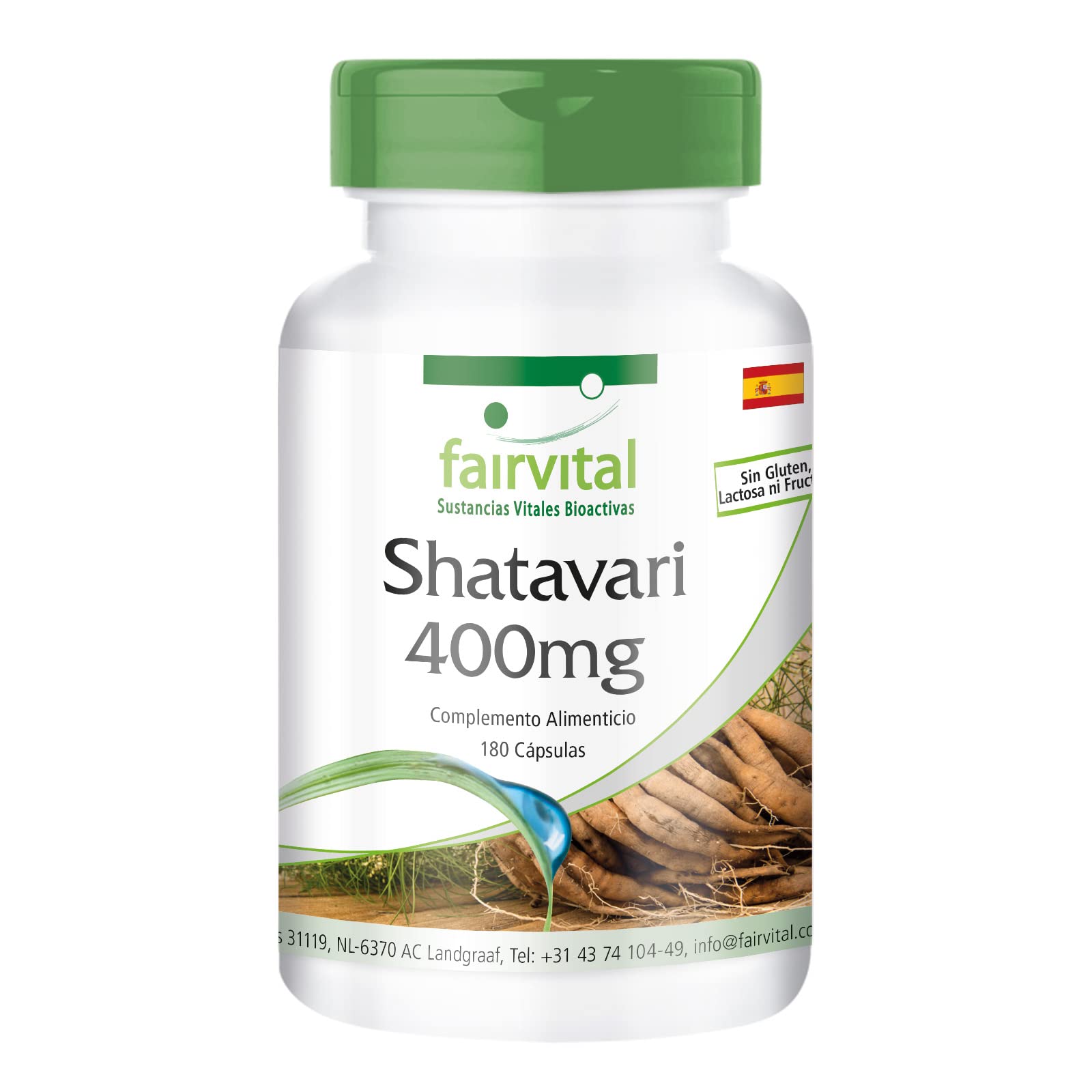 fairvital Shatavari 400mg cápsulas, 180 cápsulas, ALTA DOSIS, 400mg por cápsula, VEGANO, Asparagus racemosus, espárrago indio