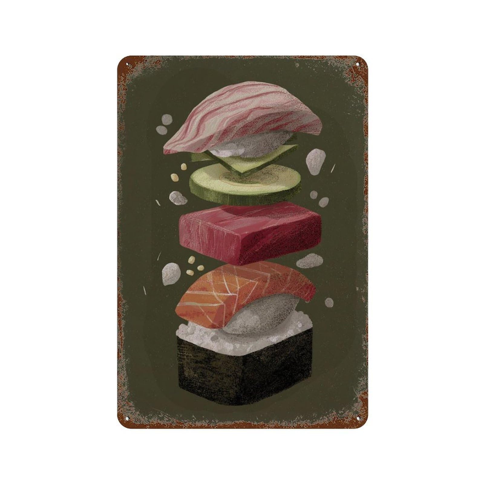 xiaoxiaoshen Deconstructed Sushi Modern Japanese Food Minimal Kitchen Contemporary Asian Work Wall Decor Art Metal Tin Poster Modern Home Decor Art Home Bar Shop Decorations Vintage Sign 30x20cm