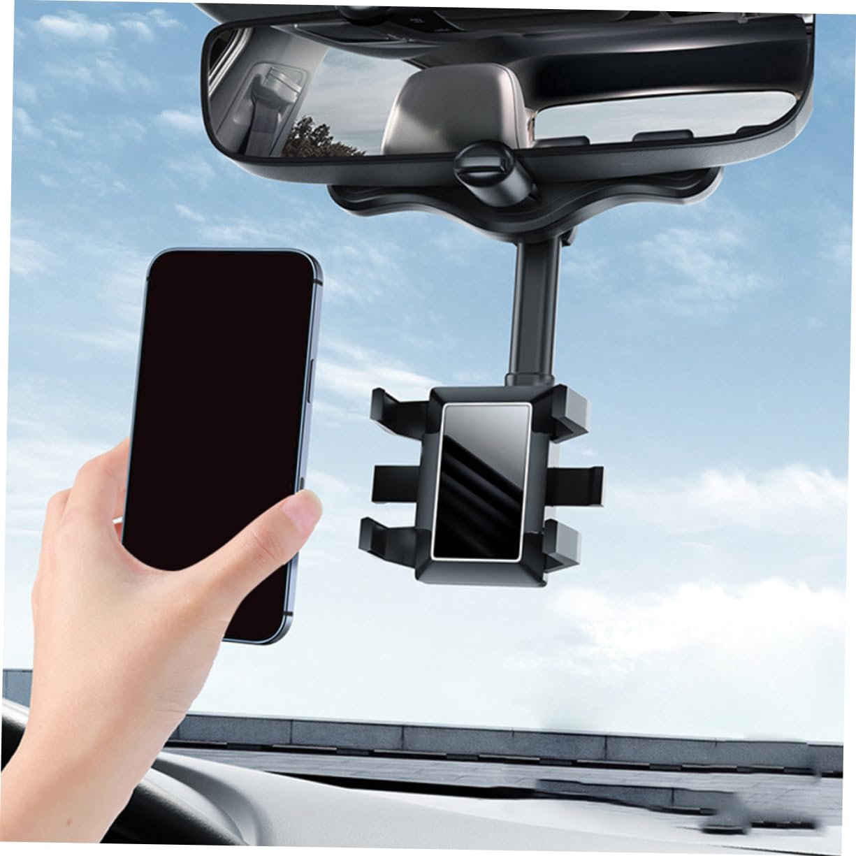 GALPADA Supporto Telefonino per Auto Nero in Abs Colla Pu Antiscivolo e Antigraffio per Specchietto Retrovisore la Guida