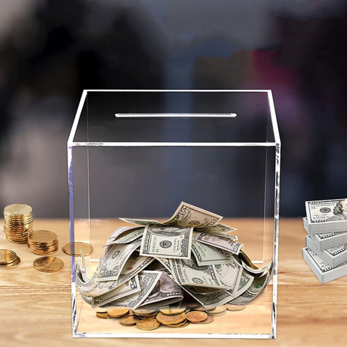 Levemolo Tirelire de Table en Acrylique Transparente 2 Pièces, Boîte à Économies Cubique Simple et Éducative pour Garçon et Filles, pour Bureau ou Table
