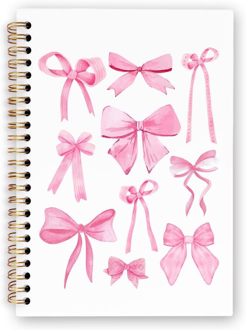 dvhdajed Coquette Pink Bow Spiral Notebook, Preppy Girly Journaling Notebooks, Preppy Bow Spiral Journal for Girls Women Teen Girls, Pink Girly Office School Supplies Gifts, 5.5x8.3 In