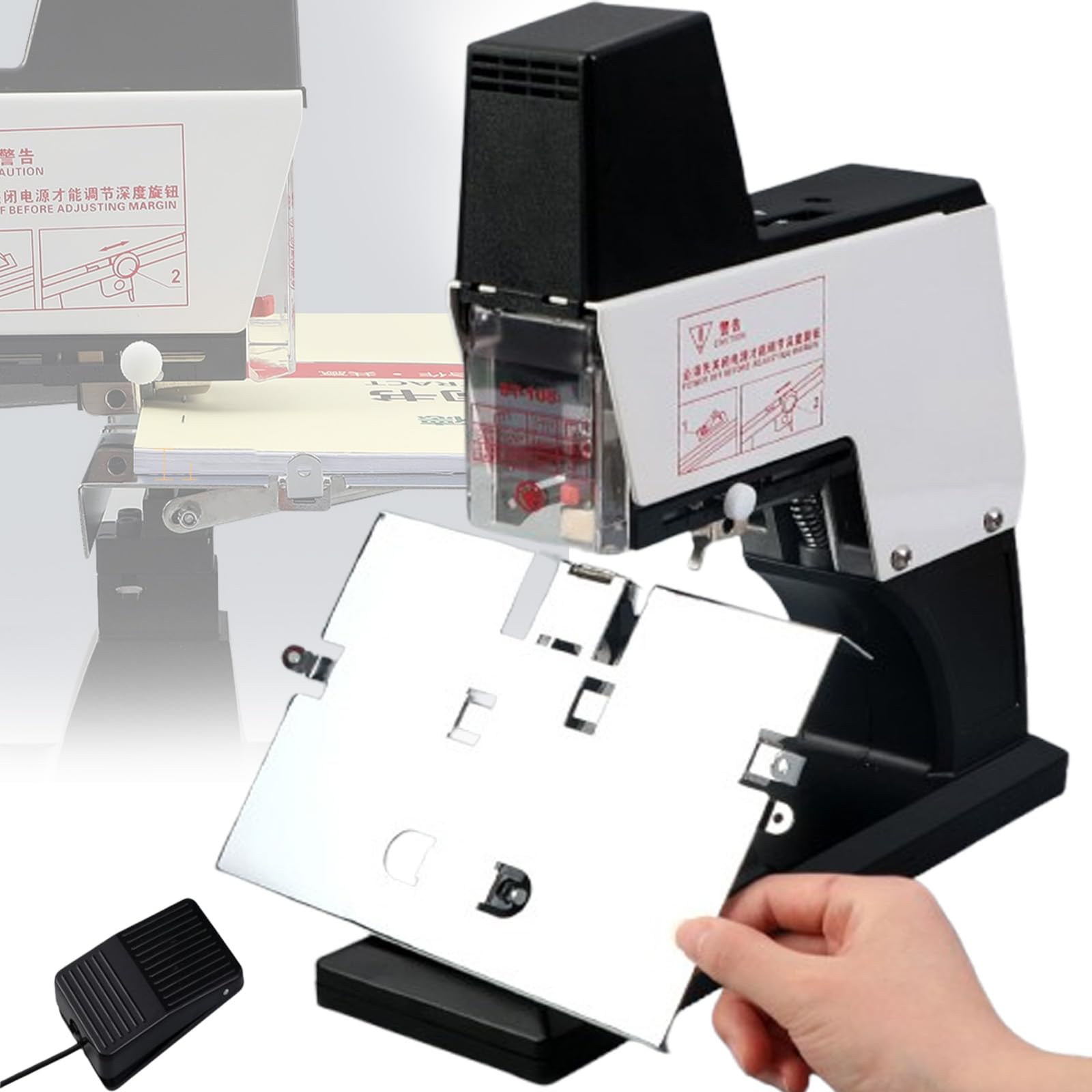 Automatische Sattelheftmaschine für Heftklammern, Fußpedalbetrieb, 50 Blatt Kapazität, 9-Gang-Desktop-Binder für Polster, Tischlerei, Heimwerken