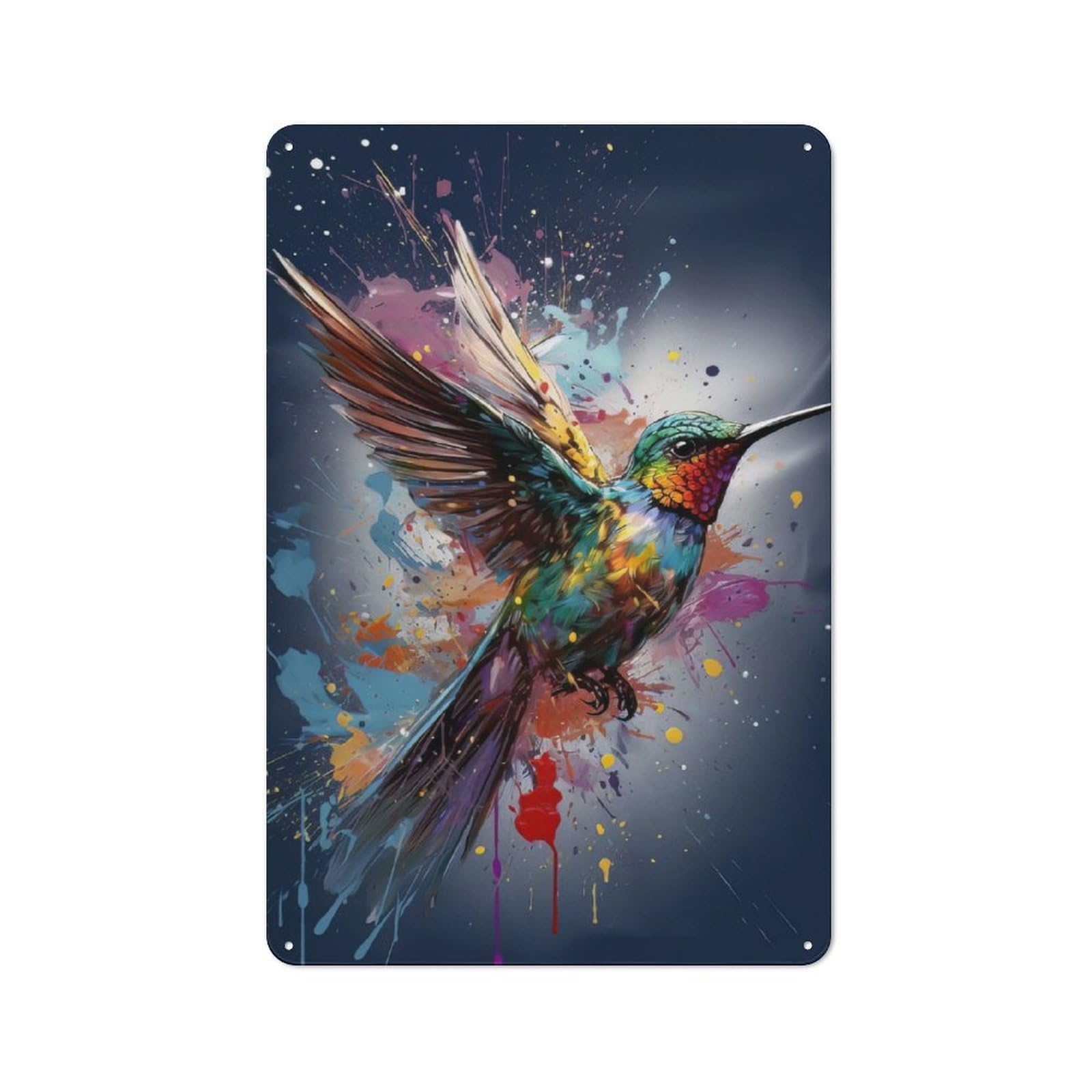 Junmoney Colibri Painting Vintage Printed Metal Sign 30X20cm For Workshop Wall, A Decorative Gift For A Newly Furnished Workshop