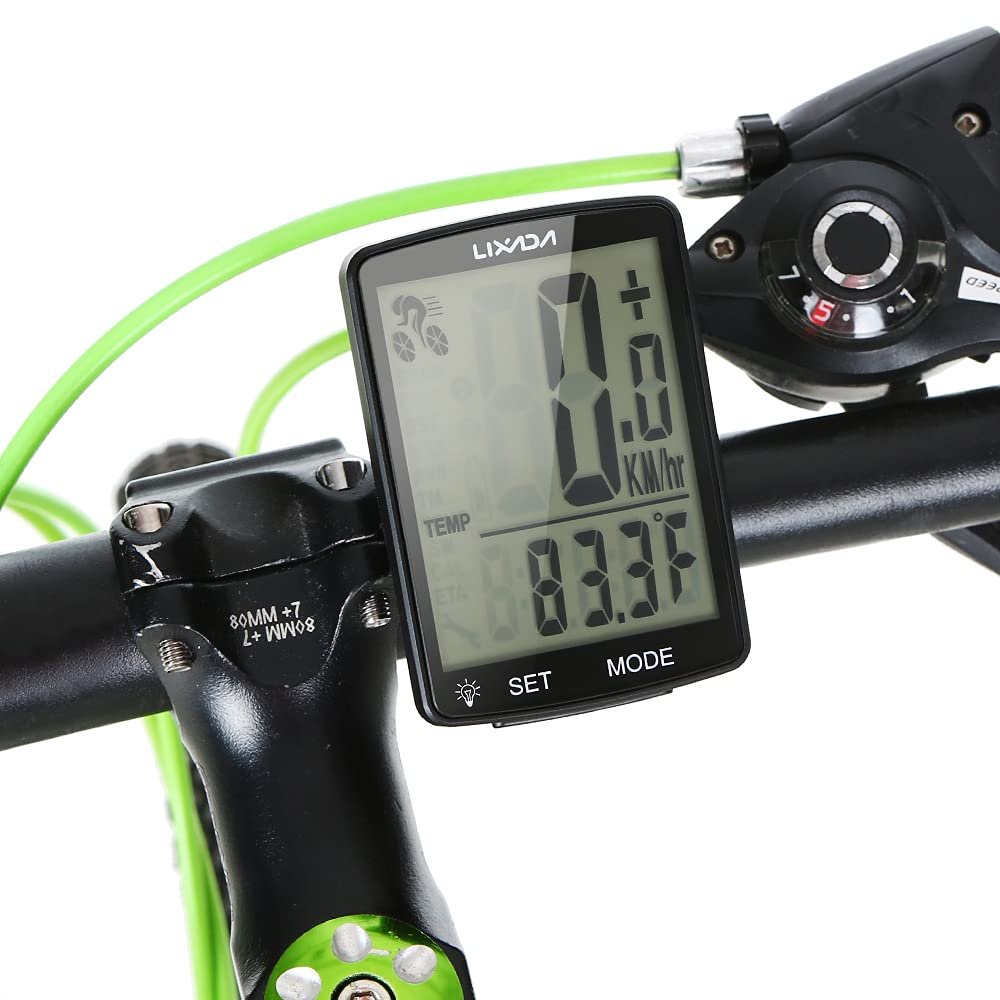 Lixada Computer da Bicicletta senza Fili Multifunzionale Schermo LCD da 2,8 Pollici Contachilometri Bici IPX6 Impermeabile Temperatura Misurabile con Staffa per il Ciclismo
