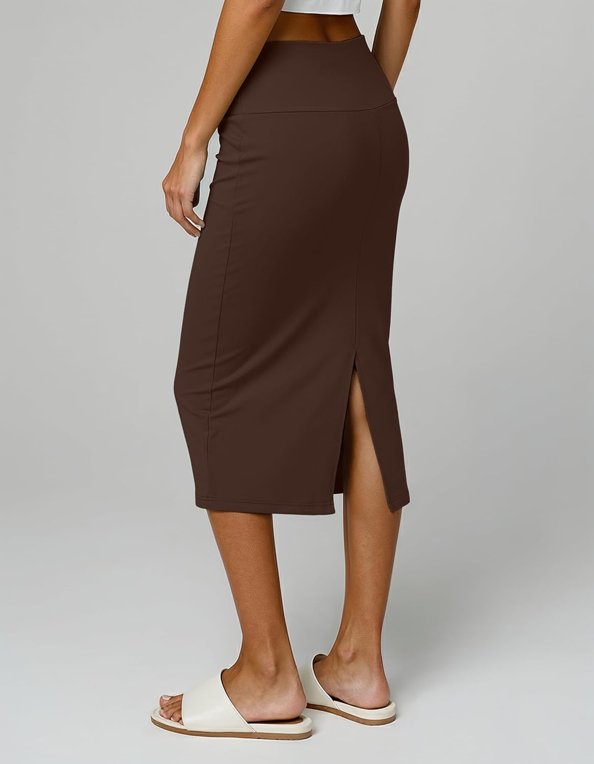 Real Essentials 3 Pack: Womens Soft Midi Skirt – High Waisted Pencil Work Office Business Casual Skirts with Back Slit Plus - Image 6