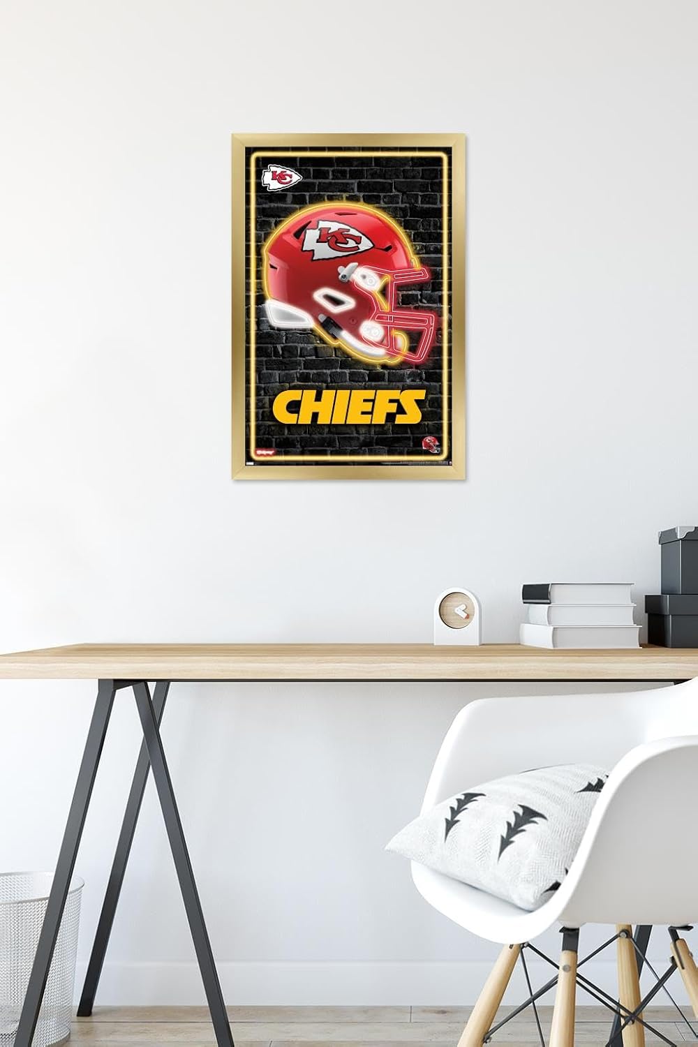 Trends International NFL Kansas City Chiefs - Neon Helmet 23 Wall Poster, 22.4L x 14.7W, Gold Framed Version