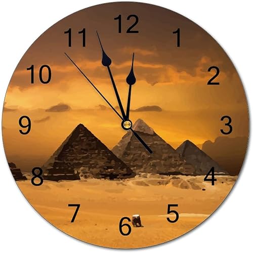 Reloj de pared vintage de gran pirámide egipcia, silencioso, sin tictac, redondo, de PVC, decorativo, para sala de estar, cocina, hogar, baño,