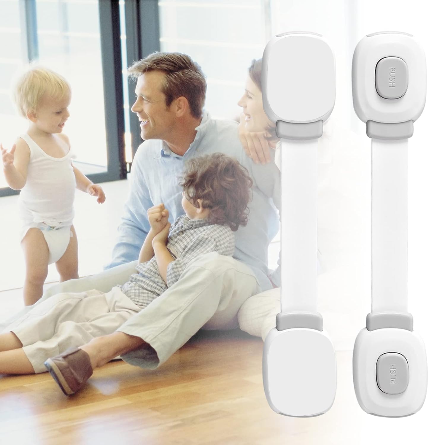 Cabinet Locks Baby Proofing（6 Pack）, Child Proof Cabinet Locks for Drawers, Fridge, Dishwasher, Toilet Seat, Cupboard, Oven with Strong Adhesive, Easy Installation, No Drilling, Grey